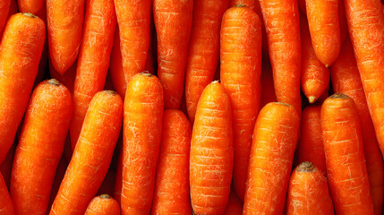 Harvested carrots with rich color and texture are arranged in abundance at a local market for consumers