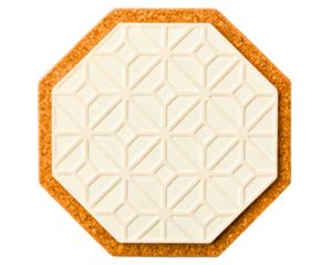 Outdoor walkway paver with a textured geometric relief pattern on a transparent background