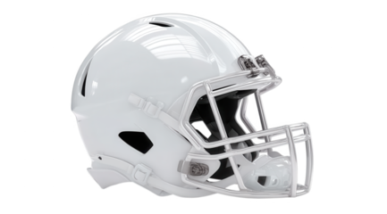 Vibrant photo of white american football helmet isolated on transparent background.
