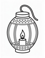 Halloween coloring page, a decorative lantern with a candle inside isolated on white background, kids coloring page
