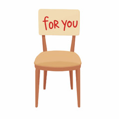 Simple wooden chair with sign saying 'for you' on soft background  