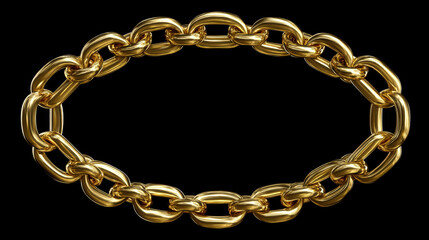 Fototapeta premium A perfect oval frame made of glossy polished bronze links with a completely black background. Gold Chain Jewelry On Black Background, Decorative Frame Design Element 3d Illustration. 