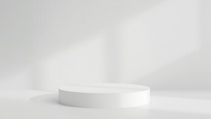 Empty podium or pedestal display on white background with cylinder stand concept. Blank product shelf standing backdrop. 3D rendering.
