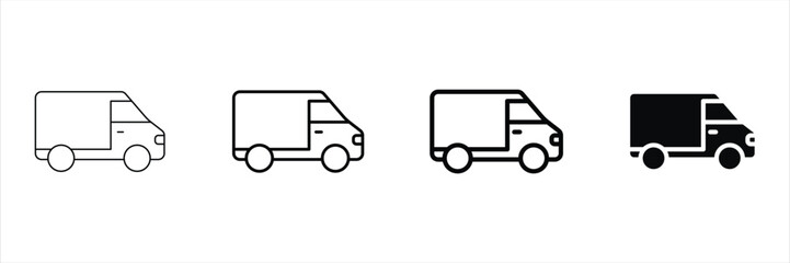 Delivery Trucks, Cargo Vans and  Vehicle Silhouette, line icon vector.