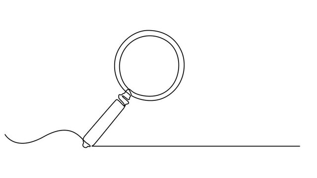 Animation of a single line drawing of a magnifying glass. Continuous contour movement of a magnifying glass. Continuous video with one line, Animated video continuous single line drawing of Magnifying