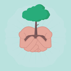 hand tree vintage logo vector minimalist illustration design, nature tree symbol design