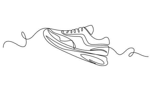 Self drawing line animation Sneakers sport shoes continuous one single line drawn concept, continuous one line drawing of shoes. single line sneakers vector illustration one line, Self drawing