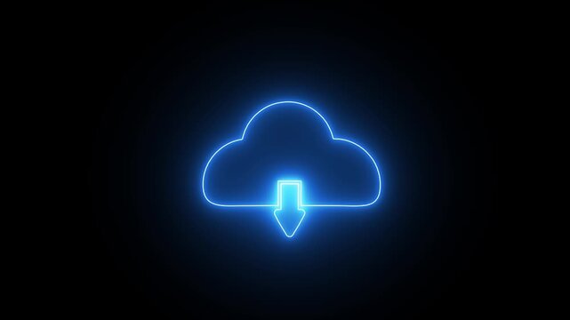 Neon cloud icon. Futuristic Cloud Storage Icon, Glowing Neon Arrows for Upload and Download, Abstract Digital Data Transfer Concept