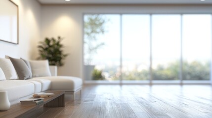 Fototapeta premium Modern Living Room Interior Design with Panoramic Window View