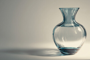 Transparent glass vase on beige background