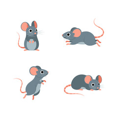 Cute Cartoon Mice Posing in Various Positions