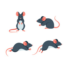 Cute Cartoon Mice Posing in Various Positions