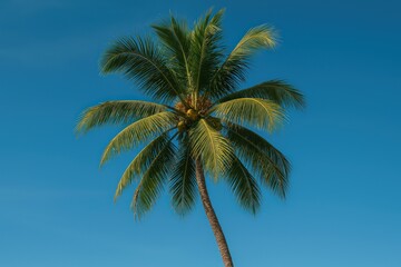 Tropical palm under clear sky.