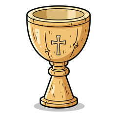 Cartoon Catholic mass cup made of plain bamboo. Vector flat design cartoon. AI generated images.