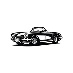 Classic Cabriolet Convertible Muscle Car Monochrome Silhouette Vector Isolated in white background