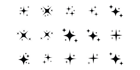 Star sparkle icon set. Retro Futuristic Vector Icons Starburst Twinkles, Geometric Sparkles , Cosmic Design Elements