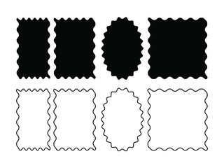 Zig zag edge rectangle shape and circle shape. Wavy shape frame vector illustration isolated on white background