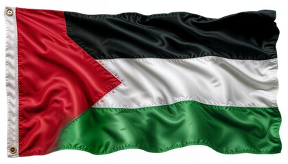 Obraz premium Palestinian National Flag Waving on White Background