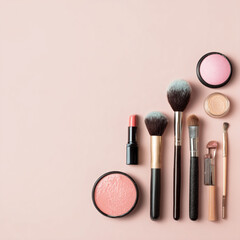 Elegant Makeup and Skincare Accessories on Soft Background with Flowers