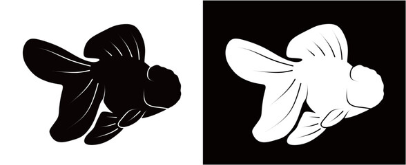 Silhouette of a goldfish isolated on a black and white background. Vector illustration of a goldfish. Ornamental fish concept.