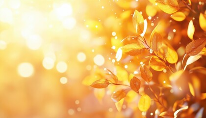 Golden Glow Of Autumn: Vibrant Bokeh Lights And Peaceful Outdoor Vibes In The Warm Season. Enjoy The Blurred Yellow Hues.