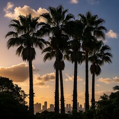 Obraz premium Palm Trees Overlooking Lush Terraced Fields Under Dramatic Sky