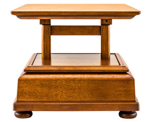 Small traditional wooden display pedestal with a square top on a transparent background