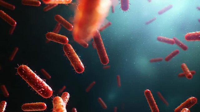 Microscopic view of rod shaped bacteria floating in liquid medium