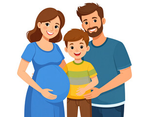 Happy parents with their son expecting a baby isolated on a transparent background,