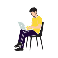 Man sitting on chair using laptop computer adult black hair