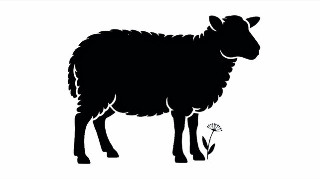 Black silhouette of a standing sheep on a clean white background ideal for farm or animal themes