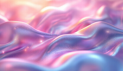Obraz premium Abstract 3D holographic background with colorful flowing waves in pink and blue hues, creating a soft and vibrant effect