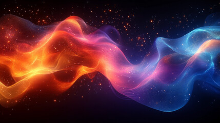 Vivid colorful glowing waves creating abstract shapes in a mesmerizing cosmic and energetic atmosphere