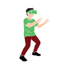 Person in VR headset moving hands in virtual space