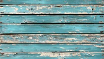 Fototapeta premium Vintage Wooden Fence Panel With Turquoise Shabby Paint And Peeling Surface On Rustic Old Wood Board Wall