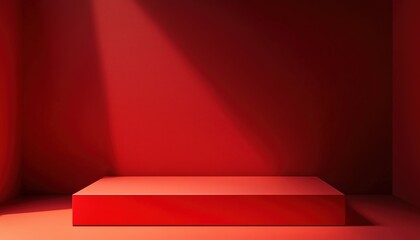 Obraz premium Vivid Red Studio Table Room For Product Display With Ample Copy Space To Advertise Products On Website. Ideal For Showcasing Content.