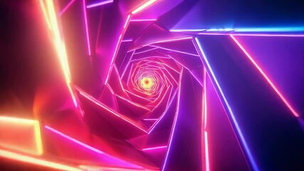 Glowing neon tunnel rotating with bright light at the end - Powered by Adobe