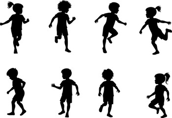 Obraz premium Happy Kids Jumping Silhouette Vector Illustration