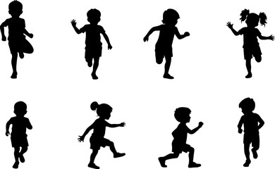 Naklejka premium Happy Kids Jumping Silhouette Vector Illustration