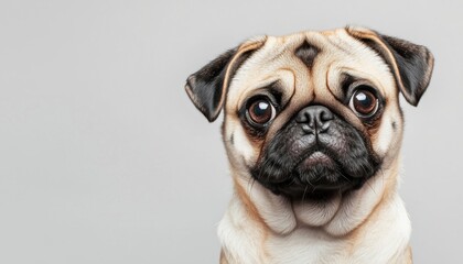 Adorable Pug Dog Showing Different Expressions In High Spirits And Serious Mood, Posing On White Background, Healthy Purebred Pet.