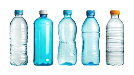 Set of Empty Water Plastic Bottles Isolated on Transparent Background