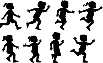 Happy Kids Jumping Silhouette Vector Illustration

