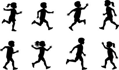 Happy Kids Jumping Silhouette Vector Illustration

