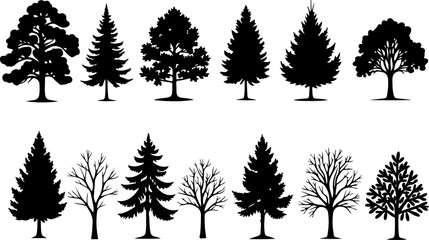 Black Silhouette Tree Vector Set – Nature Elements Collection
