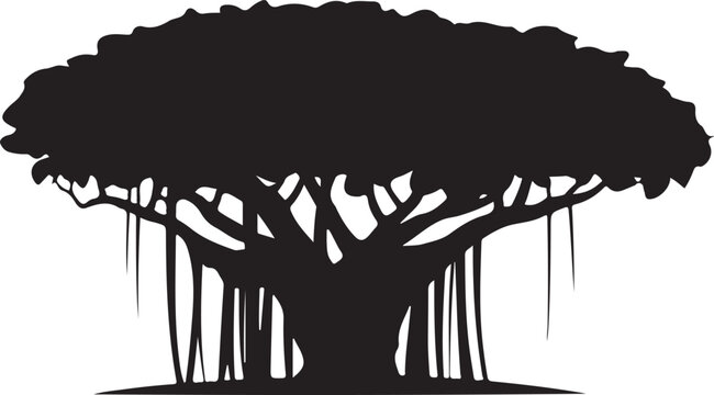 Banyan Tree Silhouette Vector Icon Set, Sacred Tree Design in Black, banyan tree illustration, symbol of tree clipart icon.
