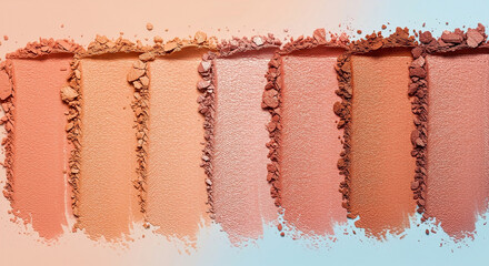 Swatches of blush in soft hues showcasing a gradient effect and rich texture on a clean background