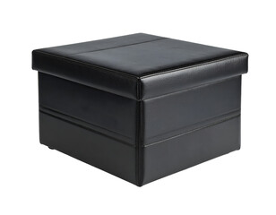 Black leather-textured podium, isolated on white background, subtle soft shadows, PNG