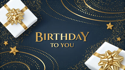 Celebrate a special birthday with elegant gifts and golden stars on a luxurious navy background