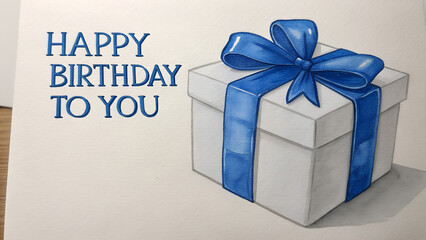 Watercolor birthday gift with blue bow, perfect for cards, celebrations, and special moments