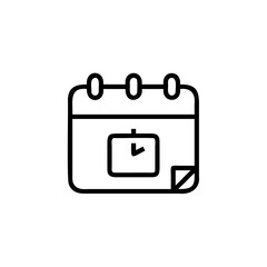 Outline icon a calendar with a clock torn page corner time schedule